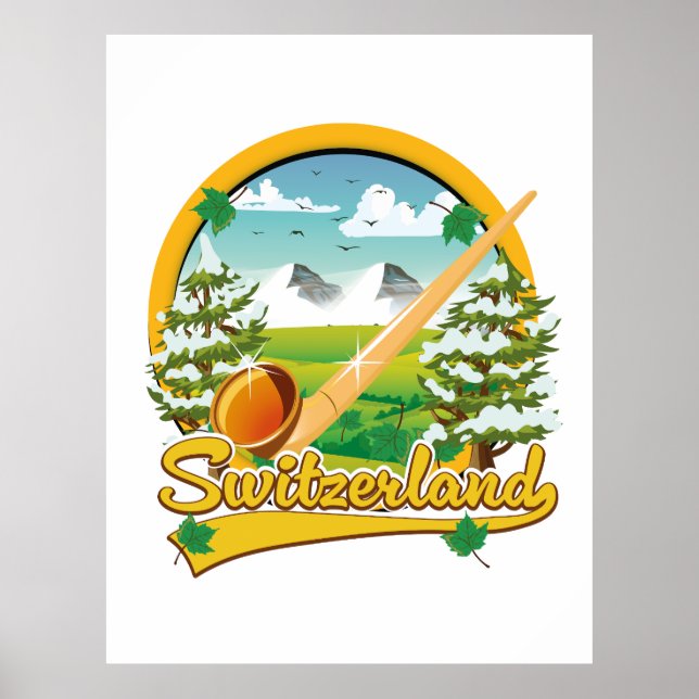 Schweiz alphorn retro rese logotyp poster (Framsidan)