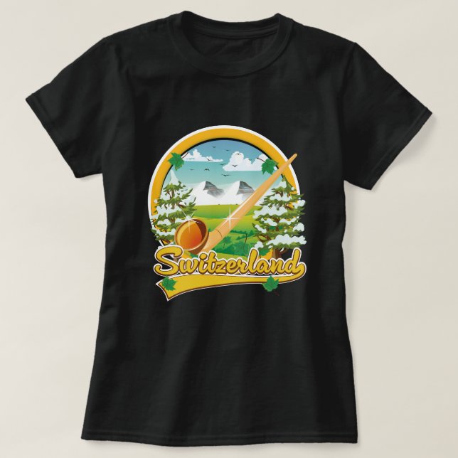 Schweiz alphorn retro rese logotyp t shirt (Design framsida)