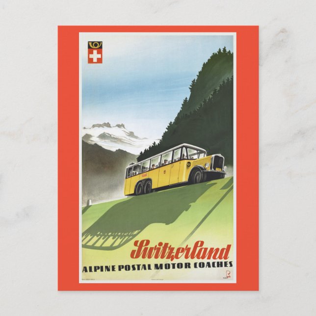Schweiz Alpina Buss Vintage resor Vykort (Framsida)
