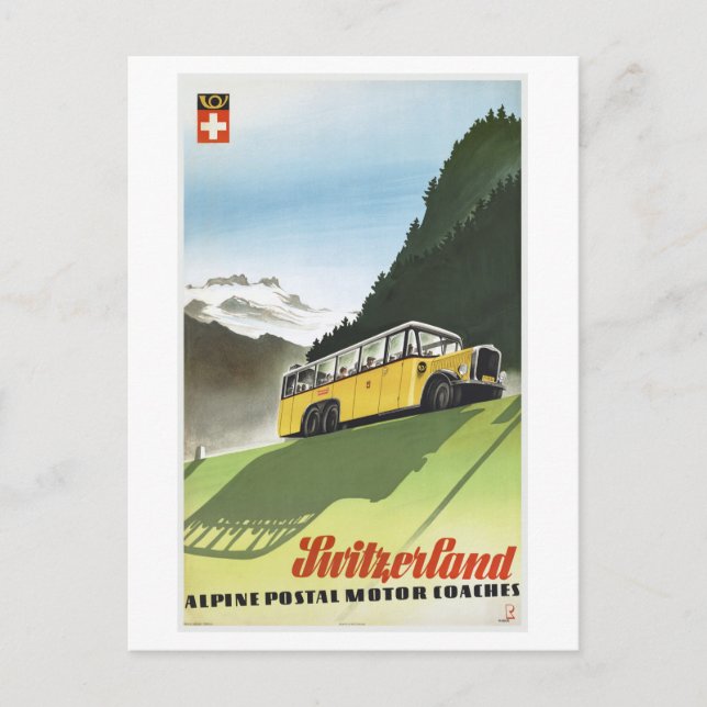 Schweiz Alpina Buss Vintage resor Vykort (Framsida)