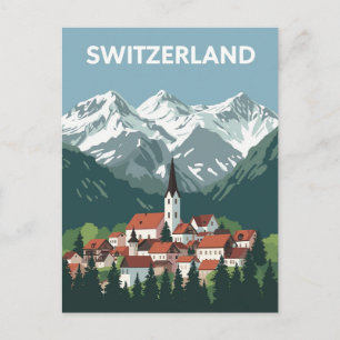 Schweiz Alplandby Vacker Bergsresa Vykort