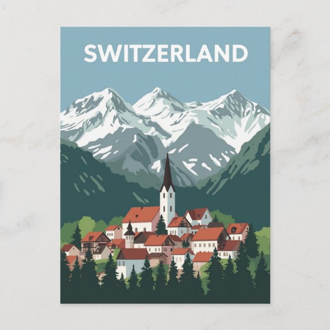 Schweiz Alplandby Vacker Bergsresa Vykort (Framsida)