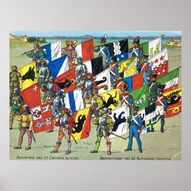 Schweiz, Banners of the 22 Swiss Cantons Poster (Framsidan)