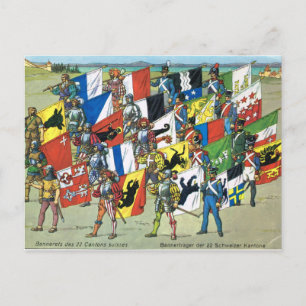 Schweiz, Banners of the 22 Swiss Cantons Vykort