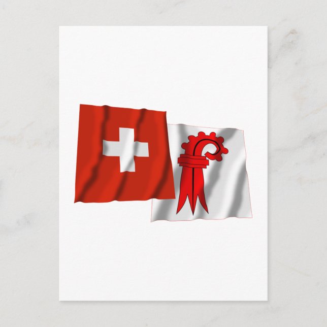 Schweiz & Basel-Landschaft Wave Flaggor Vykort (Framsida)