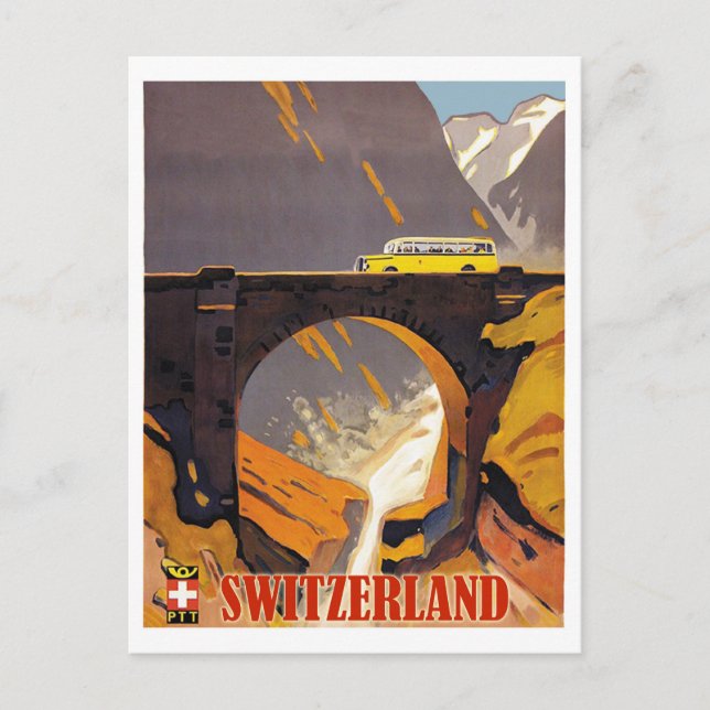 Schweiz berg, vintage flygresor vykort (Framsida)