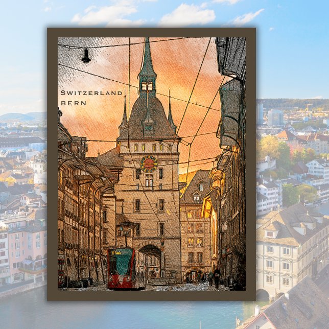 Schweiz Bern Vintage Pencil City Vykort (Skapare uppladdad)