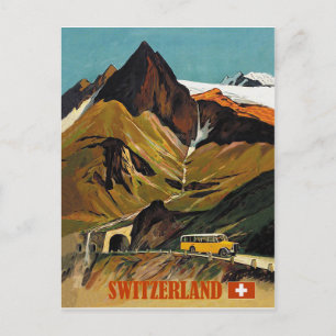 Schweiz busstur, reser vintage vykort