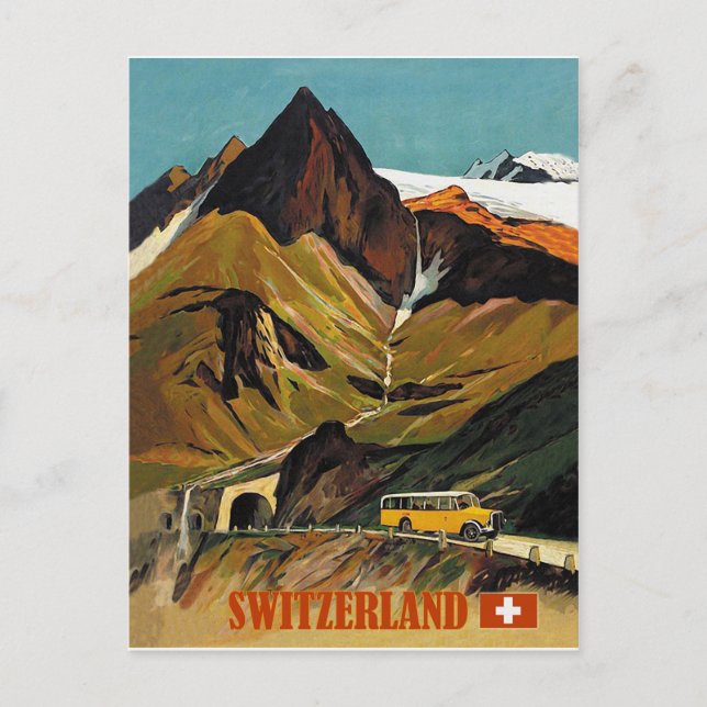 Schweiz busstur, reser vintage vykort (Framsida)