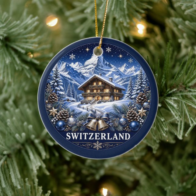 Schweiz Chalet Vacker Souvenir Julgransprydnad Keramik (Träd)