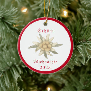 Schweiz Edelweiss Schweiz SWISS Suisse Julgransprydnad Keramik