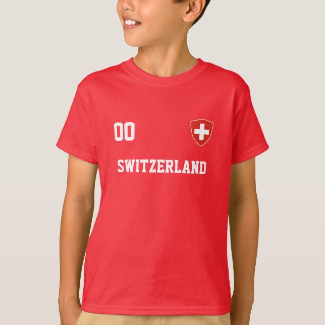 Schweiz eget namn och nummer i fotboll t shirt (Framsida)