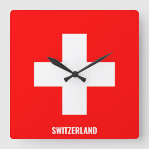 Schweiz Flagga Dazzling Patriotic Fyrkantig Klocka