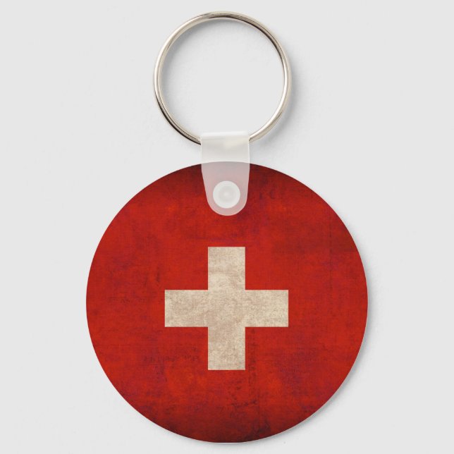 Schweiz Flagga Distress Keychain Nyckelring (Framsida)