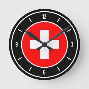 Schweiz Flagga Elegant Rund Klocka