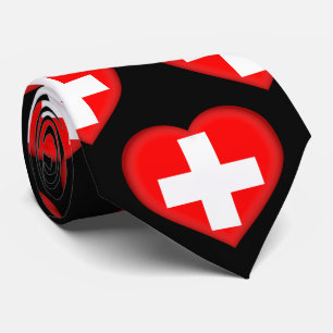 Schweiz Flagga Färg Heart Mönster Neck Tie Slips
