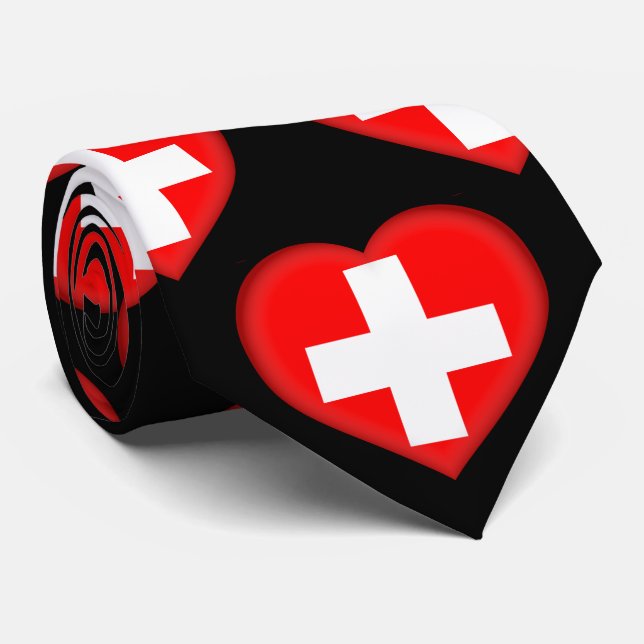Schweiz Flagga Färg Heart Mönster Neck Tie Slips (Rullad)