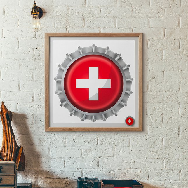 Schweiz Flagga Flaska Cap Poster (Skapare uppladdad)
