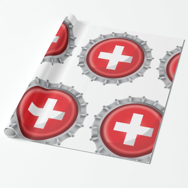 Schweiz Flagga Flaska Cap Presentpapper (Utrullad)