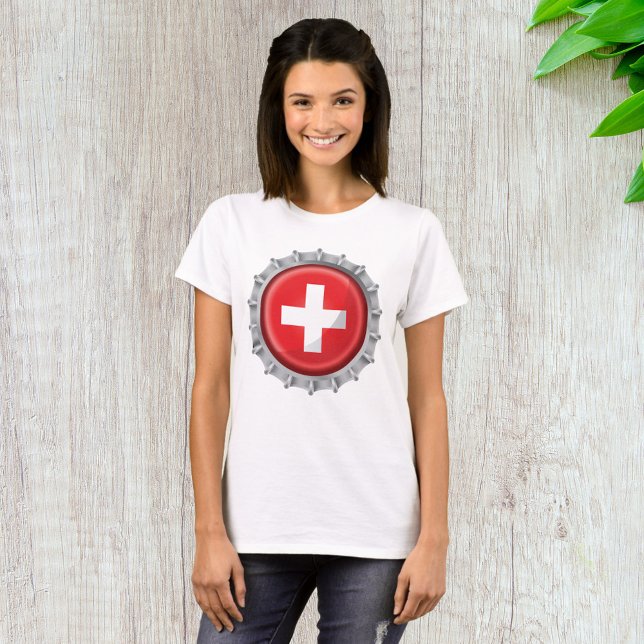 Schweiz Flagga Flaska Cap T Shirt (Skapare uppladdad)