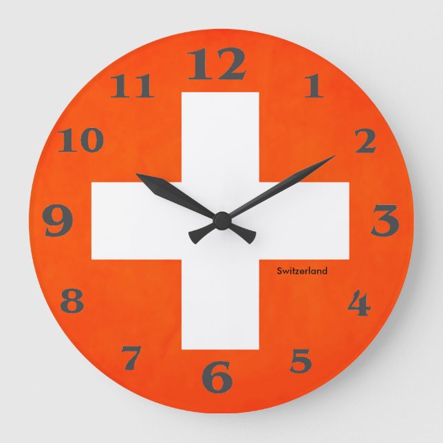 Schweiz flagga for Round-Large-Wall-Clock Stor Klocka (Framsida)