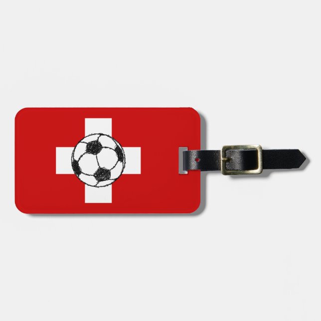 Schweiz Flagga | Fotboll Boll Bagagebricka (Horisontell Framsida)