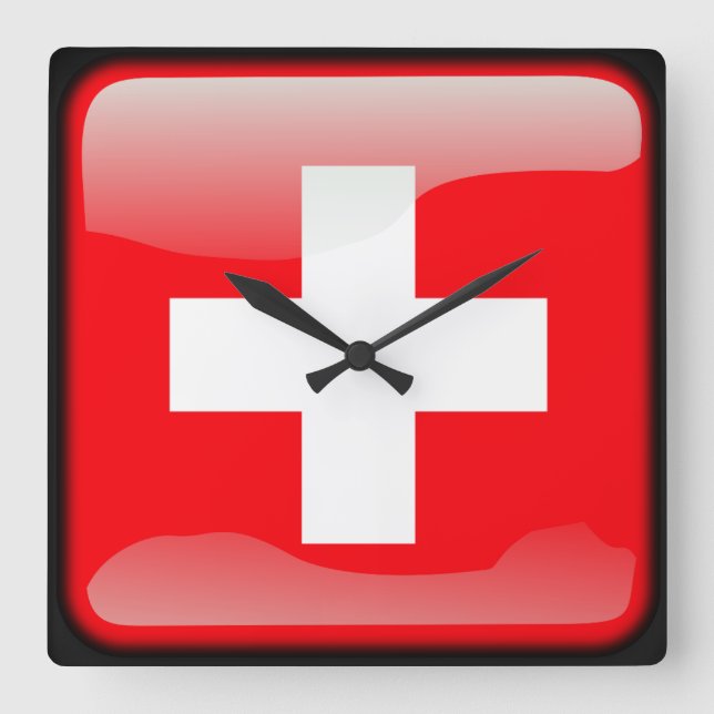 Schweiz flagga fyrkantig klocka (Framsida)