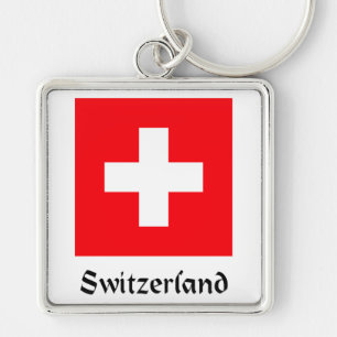 Schweiz flagga fyrkantig silverfärgad nyckelring