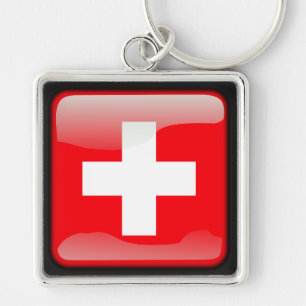 Schweiz flagga fyrkantig silverfärgad nyckelring