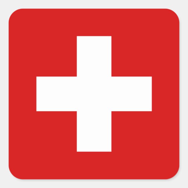 Schweiz flagga fyrkantigt klistermärke (Framsida)