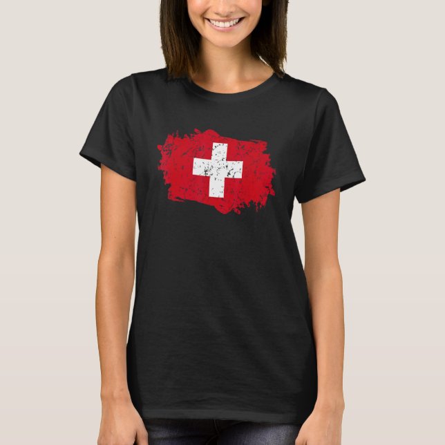 Schweiz Flagga Grunge Land Flagga Schweiz T Shirt (Framsida)