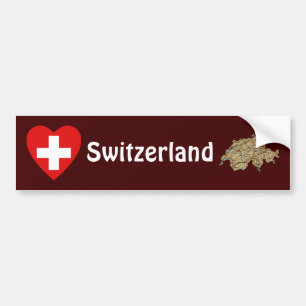 Schweiz Flagga Hjärta + Kart Dekalbilssticker Bildekal