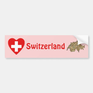 Schweiz flagga hjärta + kartbild klistermärke