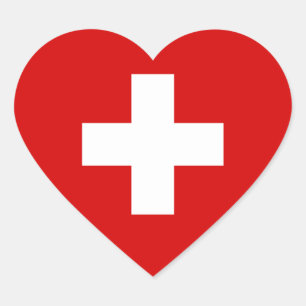 Schweiz Flagga Hjärtformat Klistermärke