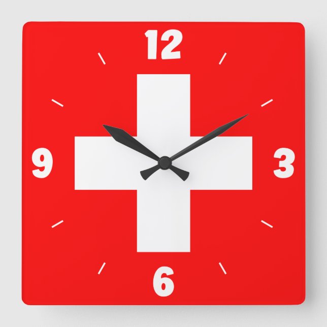 Schweiz Flagga Inscription White Kor Number Fyrkantig Klocka (Framsida)