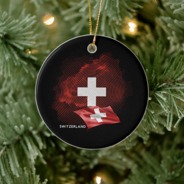 Schweiz flagga julgransprydnad keramik (Träd)