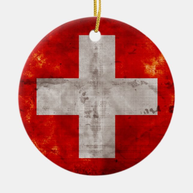 Schweiz flagga julgransprydnad keramik (Framsidan)