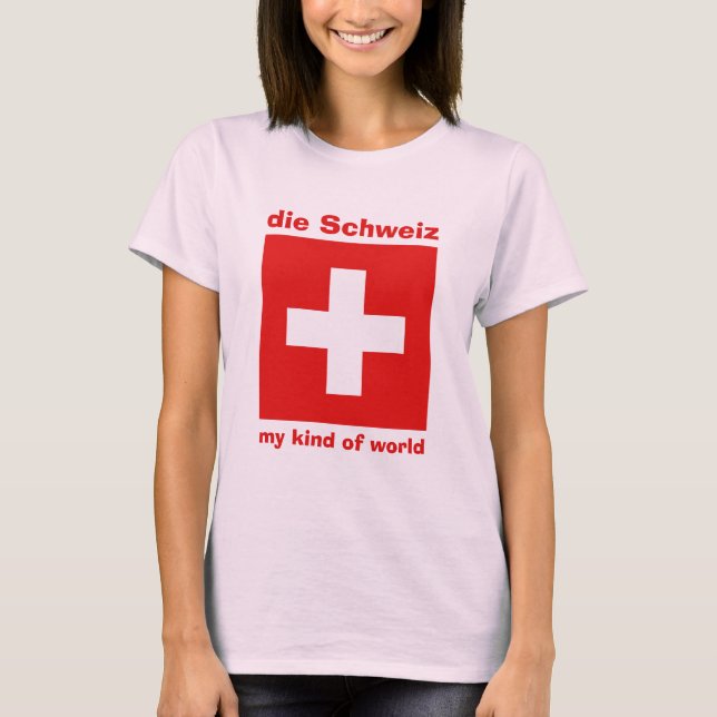 Schweiz Flagga + Karta + Text T-Shirt (Framsida)
