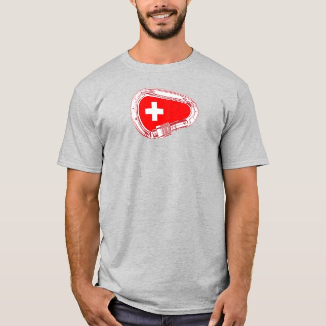 Schweiz Flagga klätterbar karabiner T Shirt (Framsida)