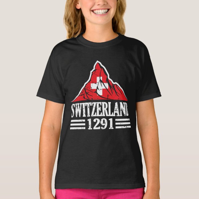 Schweiz Flagga Matterhorn sedan 1291 T Shirt (Framsida)