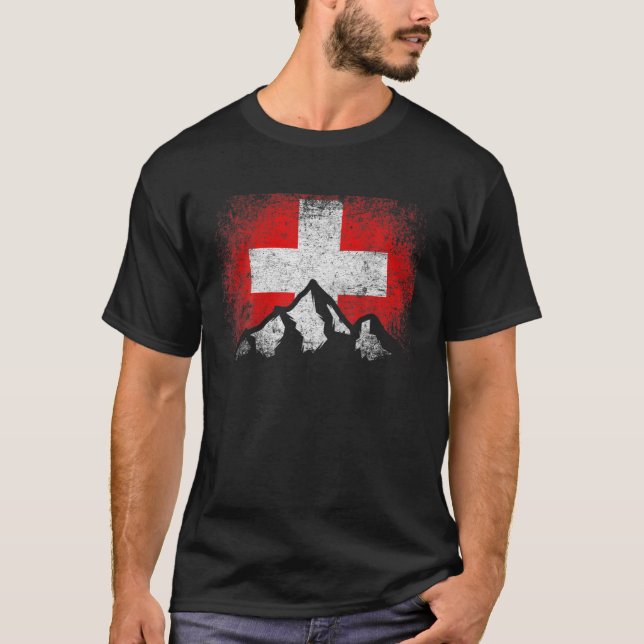 Schweiz Flagga Mountain Ski Winter Gift Co T Shirt (Framsida)