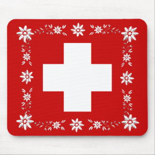 Schweiz flagga och edelweis 2 musmatta