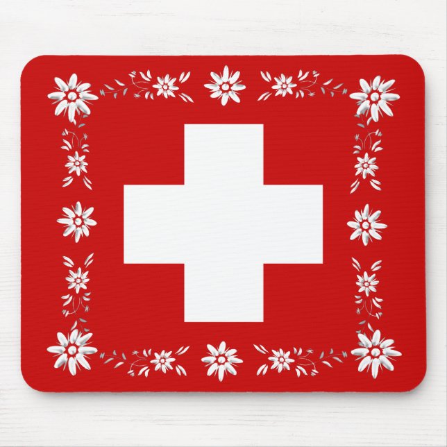 Schweiz flagga och edelweis 2 musmatta (Framsidan)