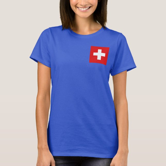 Schweiz Flagga och Karta dk T-Shirt (Framsida)