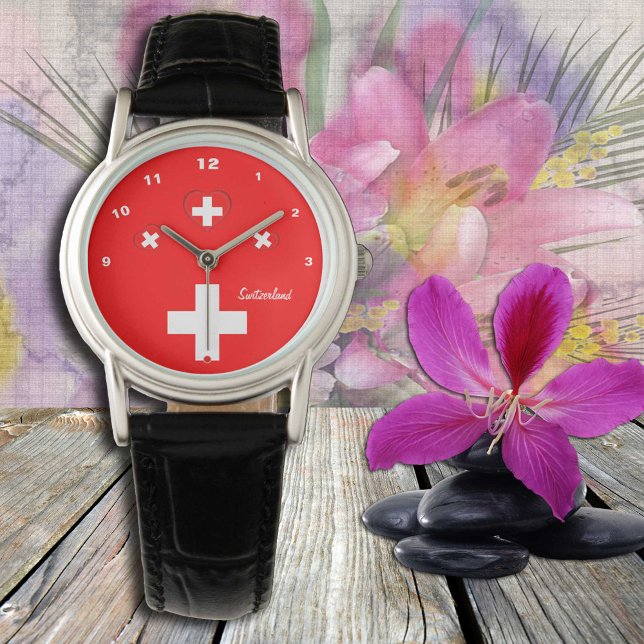 Schweiz Flagga och Schweiz mode patriot/sport Armbandsur (Skapare uppladdad)
