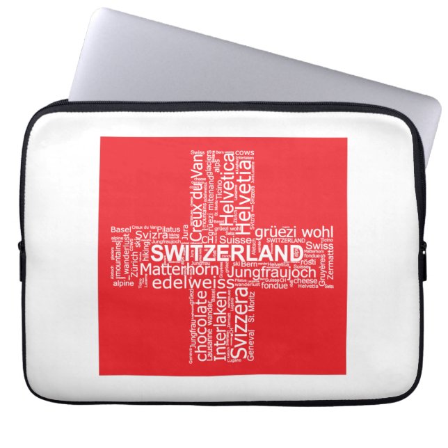 Schweiz Flagga Ord Cloud Laptop Fodral (Framsidan)