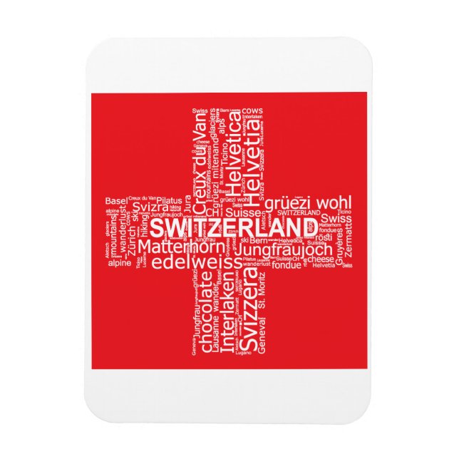 Schweiz Flagga Ord Cloud Magnet (Vertikal)