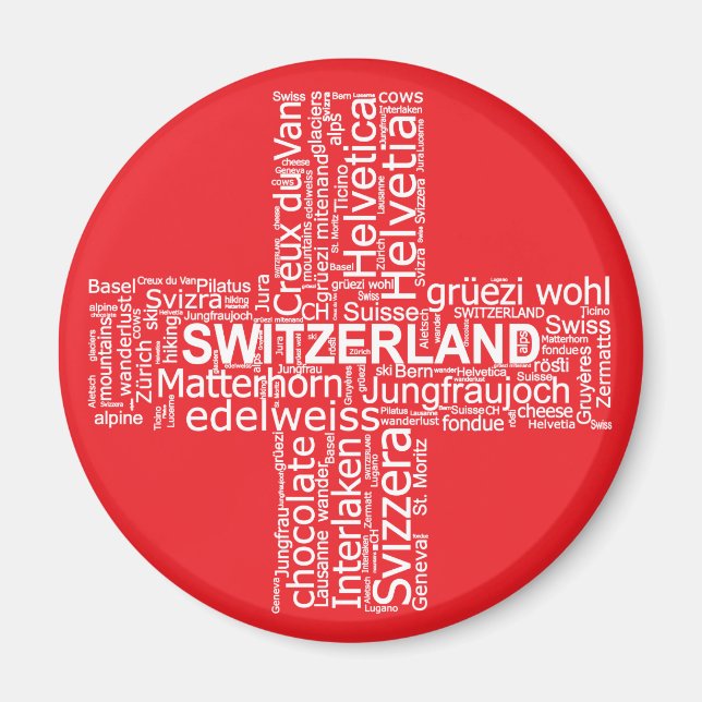 Schweiz Flagga Ord Cloud Magnet (Framsidan)