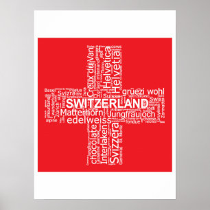Schweiz Flagga Ord Cloud Poster