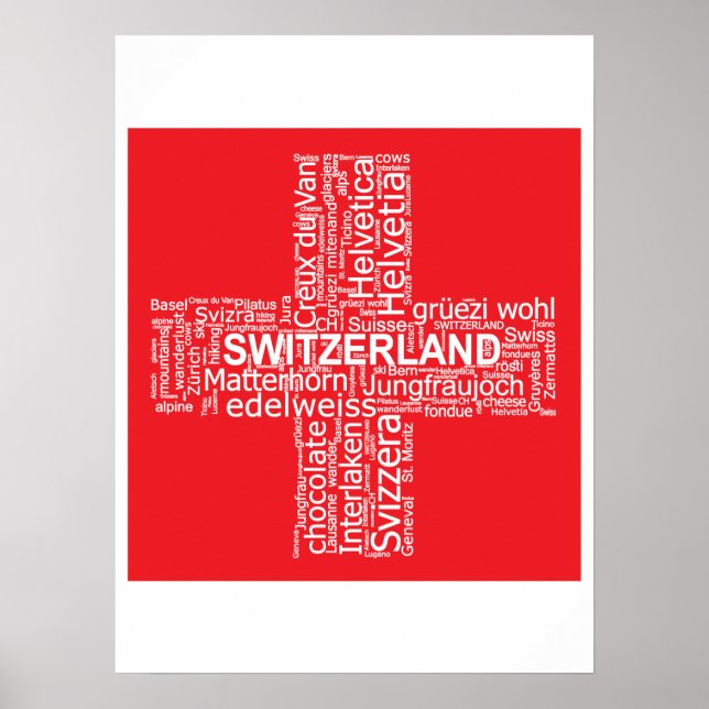 Schweiz Flagga Ord Cloud Poster (Framsidan)